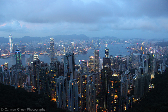 Victoria Peak looking down over Hong Kong at night